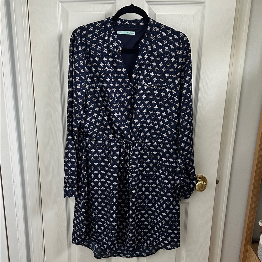 Maurices Navy and White Geometric Dress